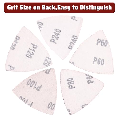 55Pcs Oscillating Tool Sanding Pad Triangle Sanding Pads Set 60/80/100/120/240 Multitool Sandpaper, Grit Fit for Finishing Wood Sanding Plaster