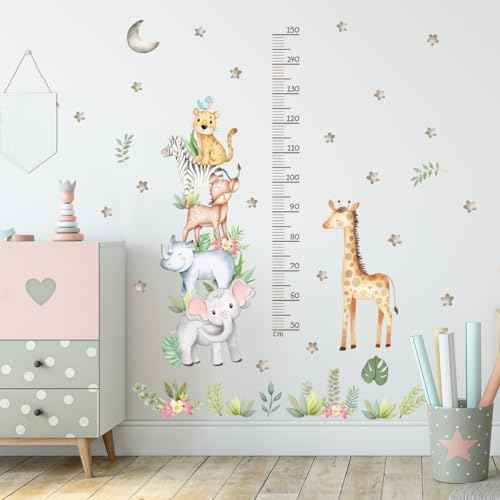 Giraffe & Elephant Kids Height Wall Chart£¬Cute African Animal Height Stickers, Children's Room Wall Stickers, Growth Chart for Wall, Peel & Stick Nursery Wall Decals for Baby Bedroom.