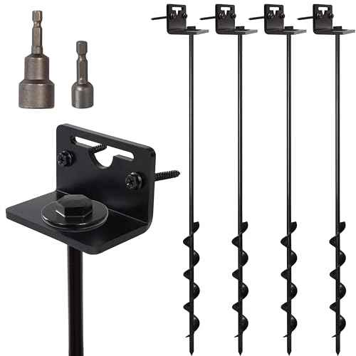 VASGOR 24¡± Mobile Home Anchors - Ground Anchor Screw in with Brackets and Adapter for Drill - Earth Anchors - Storage Shed and Swing Anchor Kits