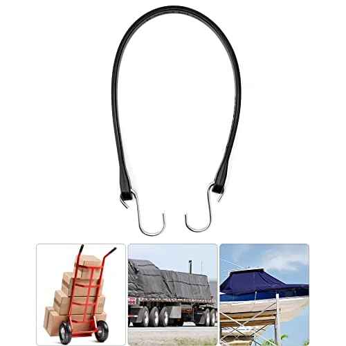 QWORK 21" Tarp Straps for Flatbed Trailers, Adjustable Tarp Straps, 50 Pack Rubber Bungee Cord Tie-Downs with Hooks for Securing Tarps, Canvases, Cargo