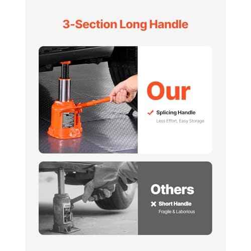 VEVOR Hydraulic Bottle Jack, 20 Ton/44092 lbs Low Profile Welded Bottle Jack with 6.69''-12.6'' Lifting Range & 3-Section Long Handle, for Car, Pickup, Truck, RV, Auto Repair, Industrial Engineering