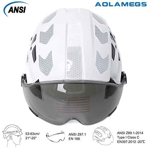 AOLAMEGS Construction Hard Hat with Visor - White Vented Hard Hats Construction OSHA Approved, ANSI Z89.1 ABS Safety Helmet,Adult Hardhats for Men Women,6 Point Suspension Hard Hat with Chin Strap