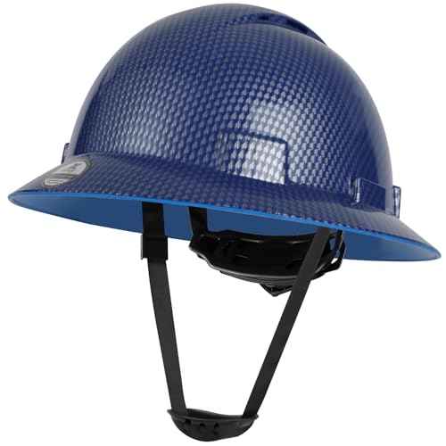 HDPE Full Brim Hard Hat, Construction Safety Helmet with Vented Holes, 6 Point Adjustable Ratchet Suspension, ?Meets ANSI/ISEA Z89.1, Water Transfer Printing