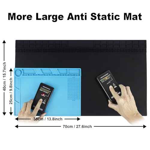 Anti Static Soldering Mat, Extra Large 27.6" x 15.7" Heat Resistant 932¡ÆF Large Silicone ESD Safe Work Mat with Grounding Accessories and Anti Static Wrist Strap (Black)