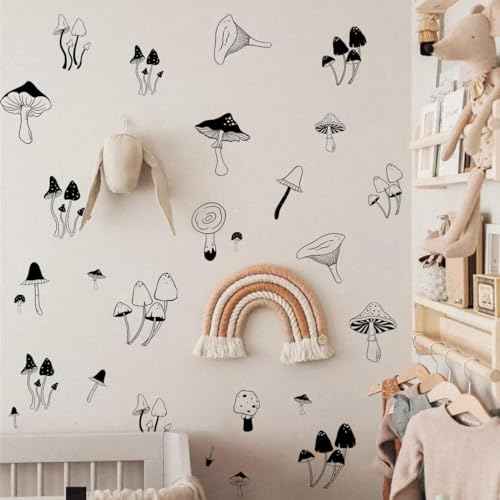 72 Pieces Black Mushroom Wall Decals - Woodland Nursery Wall Stickers for Baby Boys or Girls Room Decor£¬Forest Wall Stickers Removable£¬Nursery Playroom Decor.