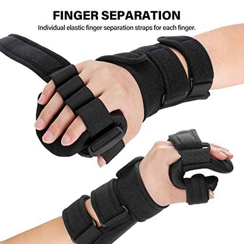 Stroke Resting Hand Splint Right&Left Resting Hand Splint with Finger Separator Functional Night Immobilizer Wrist Finger Brace for Carpel Tunnel Pain,Sprain Fracture,Tendonitis (Left,Black)