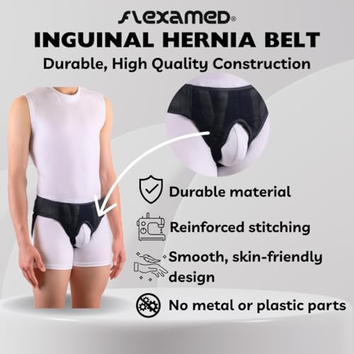 Double Inguinal Hernia Groin Belt with Compression Pads Black (M 32-36)