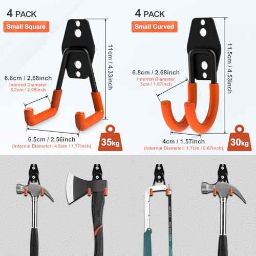 UCINNOVATE Garage Hooks Heavy Duty, 14 Pack Wall Mount Storage Hangers with Extra Welding Spots, Garage Organizer for Power Tool, Garden Tool, Utility, Ladder, Hose,WeedEater,Shovel,Blower(Orange)