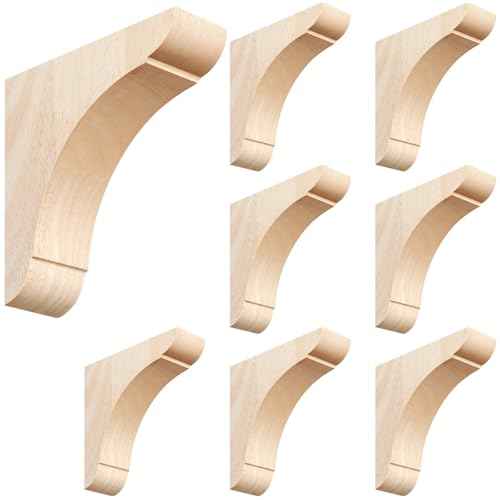 8 Pcs Wood Corbels Wooden Shelf Brackets 1.75'' W x 6'' D x 6'' H Unfinished Paintable Bracket with Hanging Hook for Doorway Countertop Kitchen Cabinet Book Shelves, Rubber Wood