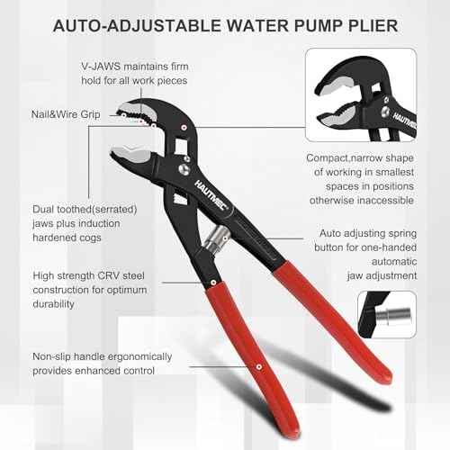 HAUTMEC 3PCS Tongue and Groove Joint Pliers Tool Set, Auto-Adjusting Water Pump Pliers Set with Storage Tool Bag, Comfort Grips, 7 10 12Inch Plier Rust-Proof CRV Steel Construction for Plumbing