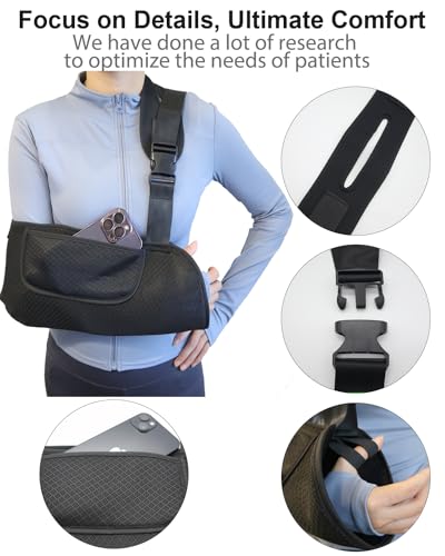 Arm Sling, Upgraded Straps, Ultimate Comfort, Convenient Pocket, Arm Sling Shoulder Immobilizer for Shoulder Injury, Elbow Injury, Wrist Injury, Fractured Bones, Rotator Cuff Support (L)