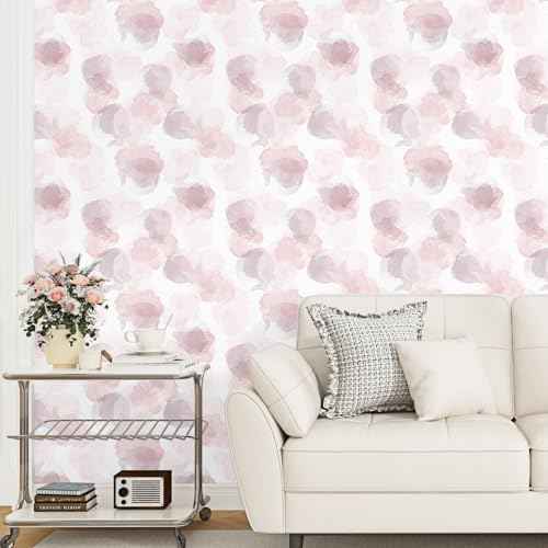 Watercolor Pink Wallpaper Peel and Stick Modern Wallpaper Abstract Geometric Contact Paper Pink Polka Dot Self Adhesive Contact Paper for Walls Bedroom Nursery Girls Room Cabinets 17.5"x102"