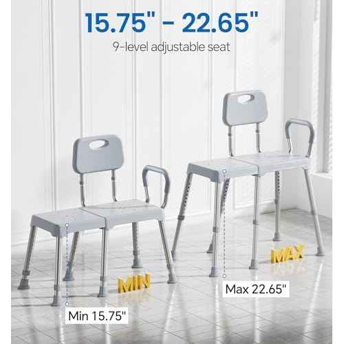 HOMLAND Tub Transfer Bench for Bathtub, Heavy Duty Shower Bench with Reversible Backrest, Six Slip-Resistant Feet, Height Adjustable Shower Chair for Elderly and Disabled, 400 lb Weight Cap