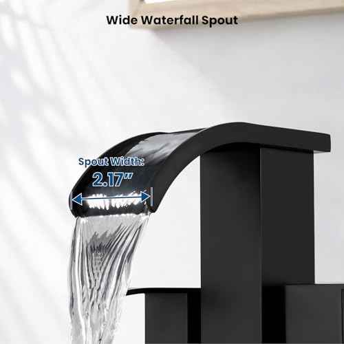 gotonovo Waterfall 4 Inch Centerset Bathroom Sink Faucet 2 Handle Basin Faucets 2 or 3 Hole Deck Mount with Pop Up Drain Included Lavatory Modern Mixer Tap Vanity Faucet Matte Black