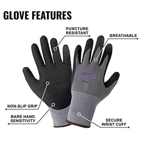 Global Glove 500NFT Tsunami Grip Nitrile Coated Work Gloves, Lightweight Seamless General-Purpose Heavy Duty Gloves, Cut Resistant, Secure Grip, Comfortable Fit, 12 Pairs, X-Large,Black/Grey