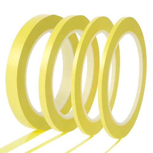 4 Rolls Pin Stripe Tape for Car Multi Size Pinstripe Tape Set 5/64,1/8,15/64,1/2 Inch x 72 Yard Long Masking Tapes for Automotive DIY Paint Art Yellow