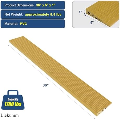 LIEKUMM 1" Rise PVC Threshold Ramp for Doorways, Wheelchair Ramp with 1700 lbs Capacity, Portable Door Ramp for Electric Wheelchairs, Strollers, Garage, Robot Vacuums, Yellow