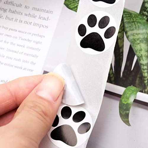 Pengxiaomei Paw Prints Stickers, Dog Paw Stickers, 500 Count, Black, Animal Print, Waterproof, Paper, Round, Indoor, Roll, Wall, Table, Scrapbook