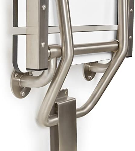 28" x 15" Phenolic White 3” Slats Folding Wall Mount Shower Seat Bench, ADA Compliant