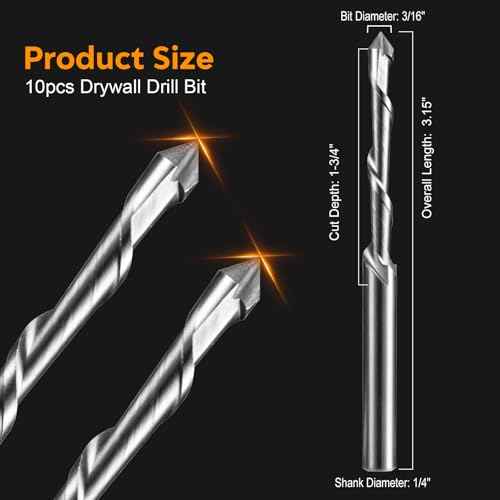 10Pcs Drywall Cutting Tools 3/16" Guide Point Cutting Bits,Drywall Bit Drywall Guide Point Cutting Bits,Used for with Spiral Saw and Power Tools