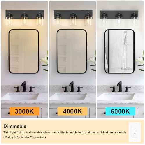IZORRO Bathroom Vanity Light Fixture, 3-Light 22 Inch Matte Black Bathroom Light Fixtures Over Mirror, with Clear Glass Shade, Modern Farmhouse Vanity Lights, Rustic Restroom Lighting Fixtures