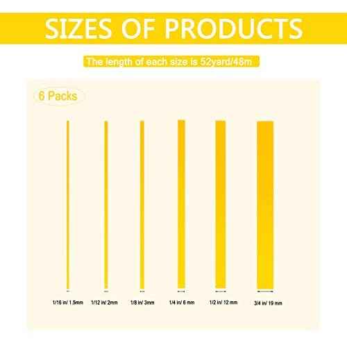 6 Rolls Fine Line Tape, Automotive Yellow Painters Tape 1/16, 1/12, 1/8, 1/4, 1/2 and 3/4 Inch x 52 Yard, Fineline Masking Tape for Car Vehicles Auto Paint Art