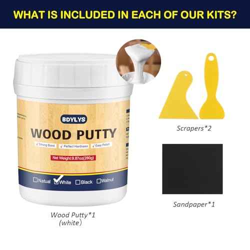 Wood Filler & Putty, White, 280g, Sandable, Paintable & Stainable, Quick-Drying, Non-Toxic, Ideal for Furniture, Cabinets, Floors & More