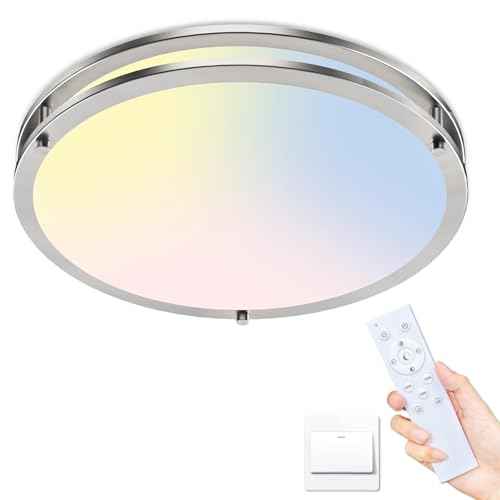 libtit 16Inch Flush Mount Ceiling Lights with Remote, 36W Dimmable LED Ceiling Light 3000K-6500K Adjustable, Large & Bright Brushed Nickel Light Fixture for Kitchen Bedroom LivingRoom -1Pack