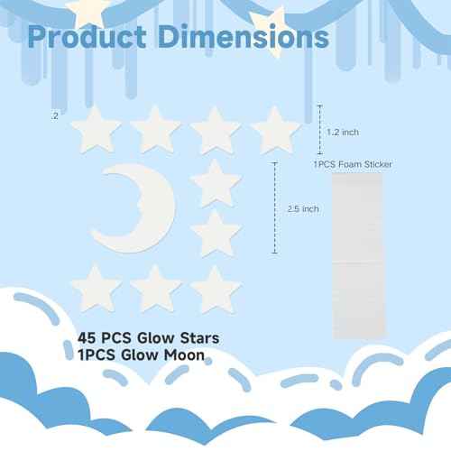 Glow in The Dark Stars for Ceiling,45Stars & 1Moon,Glow in The Dark Stars,Luminous Star and Moon Wall Stickers,Star Stickers for Bedroom Decor, Birthday Gifts£¨Green£©