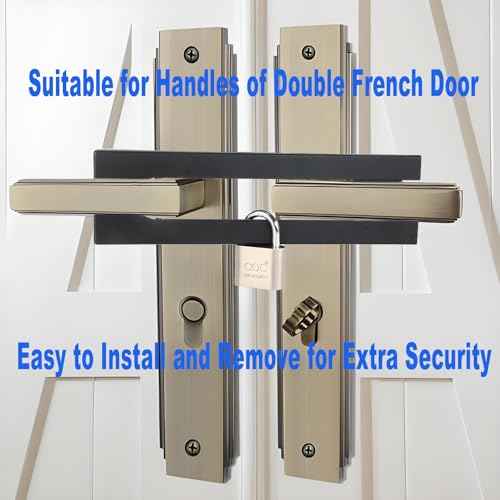 French Door Security Lock, Adjustable Double Door Lockout Device with Padlock, Reinforcement Locks for Knob and Handle Doors,Prevent Kick Ins,Childproof, Black