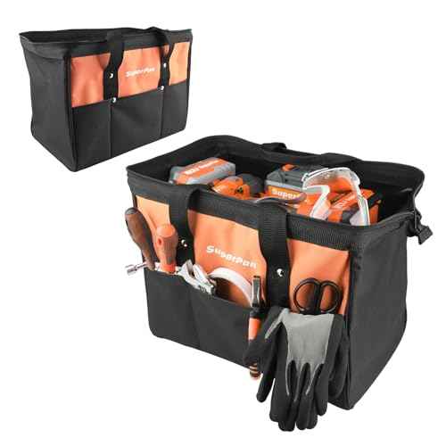 15-Inch Heavy Duty Tool Bag, Portable Empty Tool Box Organizer Storage, Toolbox Organization, Soft Handle Carrying Toolbag with Large Zipper, 40lb (Orange)
