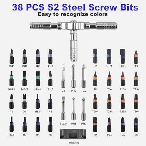 40 In 1 Magnetic Screwdriver Set, DIY Ratchet Screwdriver Set with T Detachable Handle, Portable S2 Alloy Steel Steel Repair Tools for DIY, Electronics, Car, Bicycle, Computer(Black)