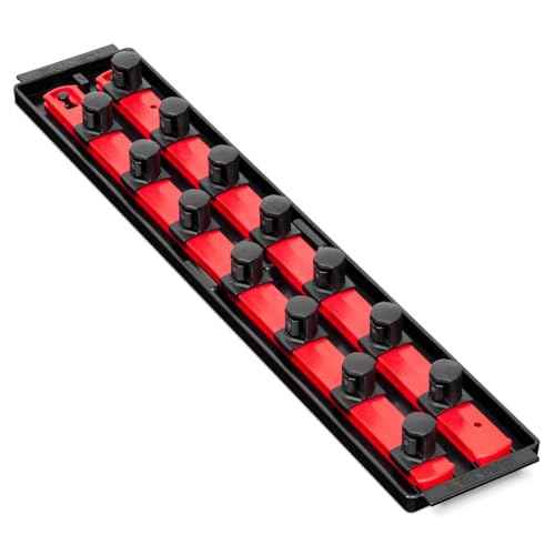 Ernst Manufacturing Socket Boss, Premium 2-Rail 3/4-Inch-Drive Socket Organizer, 19-Inch, Red - Made in the USA