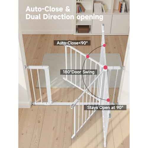 29.5-40.5" Baby Gate for Stairs, Dog Gate for Doorways, Walk Thru Auto Close Metal Baby Safety Gate for The House, Stairs and Doorways, Child Gate Pressure Mounted, Pet Gate for Dog Indoor - White