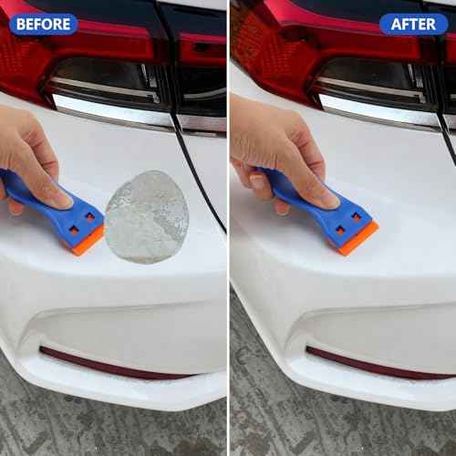 10 Plastic Razor Blade Scraper, 100 Pcs Blades, Remove Label Decal Tool for Stickers, Gaskets and Paints on Window Car Glass