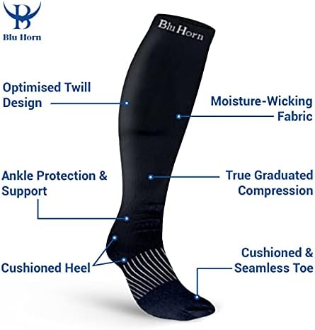 Knee High Compression Socks 15 to 20 mmHg Improves Blood Circulation for Wide Calf Travel, Running, Cycling Athletic, Color-Black