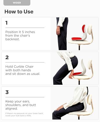 Curble Wider(Standard Wide) – Ergonomic Lower Back Support, Lumbar Support Back Posture Corrector for Low Back Pain Relief, Perfect for Home Office Desk Chair, and Floor Seat, Patented (Red)