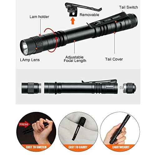 Vinsot 20 Pack LED Pen Lights Bulk Large Pen Light Flashlights Pocket 5.12 Inch LED Torch with Clip Aluminum Waterproof Flashlight for Nurses Hospital Outdoor Camping Emergency Hiking
