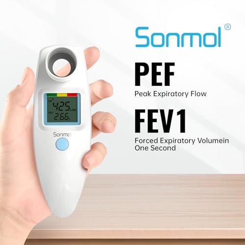 Digital Peak Flow Meter Portable PEF Forced Expiratory Volume FEV1 Tester with Red Yellow Green Risk Indicator