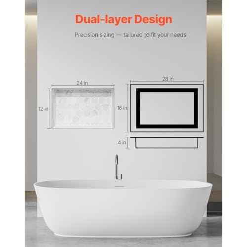 VEVOR Shower Niche, 16 x 28 x 4 inch Recessed Wall Niche with Movable Divider Shelf, Modern Soap & Shampoo Storage Organizer, Square Corners, Sealed Waterproof Design, Black for Bathroom Shower