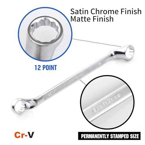 Metric Wrench Set 9 PC 6-24mm Wrench Sets 75-Degree Double Offset Box End Spanner Wrench Set CR-V Steel with Rolling Pouch