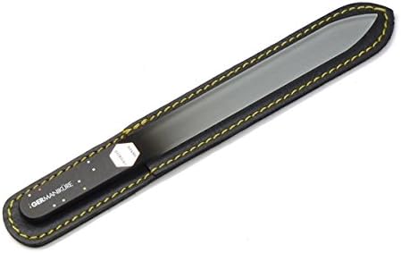 GERMANIKURE Black Glass Nail File & Pedicure Bar Set in Leather Sleeves - Ethically Made in Czech Republic - Professional Manicure & Pedicure Kit for Fingernail Care, Foot Callous & Dry Skin Removal