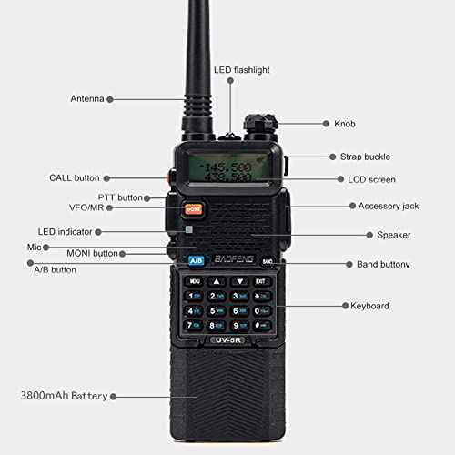 Baofeng UV-5R Dual Band Two Way Radio Handheld Ham Radio Long Range Walkie Talkies Pack of 4 for Hiking Camping Skiing Trip (Black) with 8W 3800mAh Battery