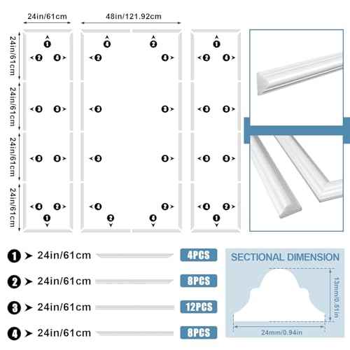 Pangda Peel and Stick Wall Molding Kit, 3D Premade Accent Molding Wainscoting Panel for Interior Wall Moulding Decor, Ready to Assemble Wainscoting Accent Panel(3 Set,24x96 in+48x96 in+ 24x96 in)