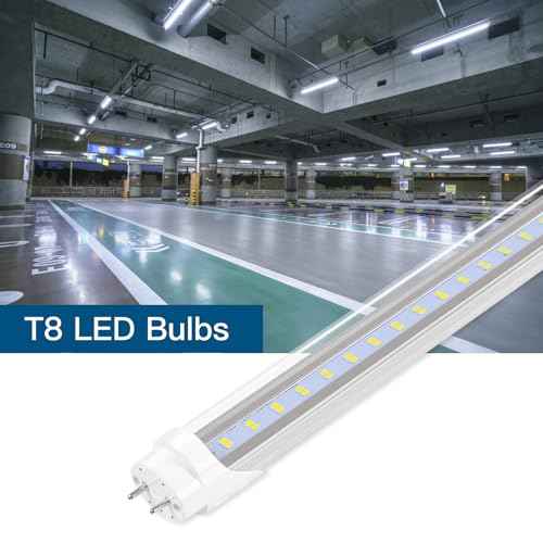 Fluorescent Light Bulbs 48 inch,T8 LED Bulbs 4 Foot Type A+B,24W 3200LM 6500K Clear Cover Super Bright,Single and Double End Powered,T8 T10 T12 Fluorescent Bulbs Replacemen(6-Pack)