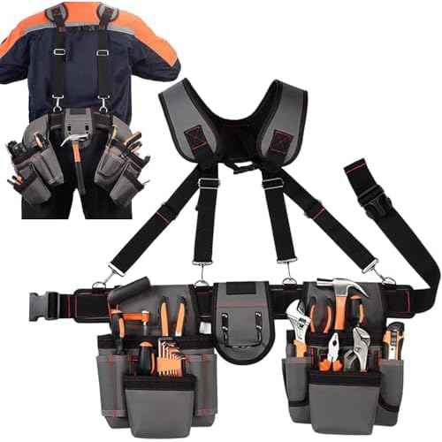 Professional Tool Belt for Men,Tool Belts with Suspenders,Magnetic Tool Pouch, Adjustable Utility Belt Tools Organizer, Heavy Duty Construction Work Bags Tool Pouch for Electrician, Carpenter