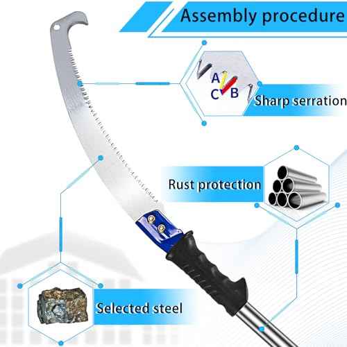 [14 feet] Pole Saws for Tree Trimming Extendable High Pruning Saws Manually Stainless Steel Gardening Saws Extension Bar Saw Pole Pruning Limb Saw for Trees, Bamboo Wood, Plastics
