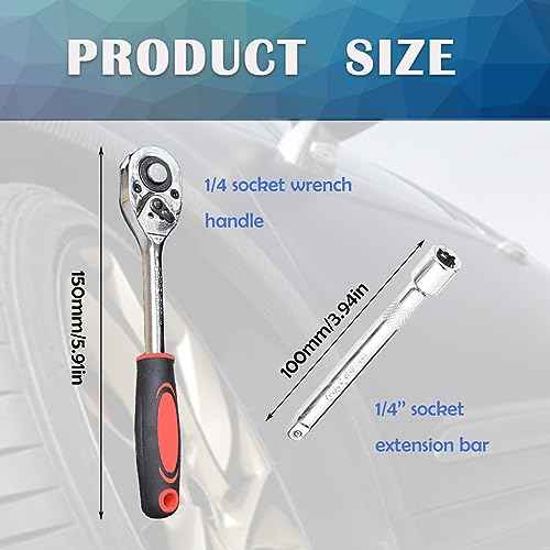 1/4" Ratchet Socket Wrench Set,12 Pieces Drive Sockets Set with Quick Released Ratchet Handles and Extension Bar