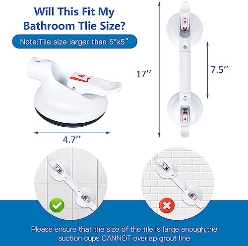 17inch Upgrade Suction Shower Grab Bar, Portable Shower Handle Bar Suction Grip Bar Bathtub Handle with Strong Hold Suction Cup Fitting and Rapid Release for Bathroom(Max Capacity :300lb