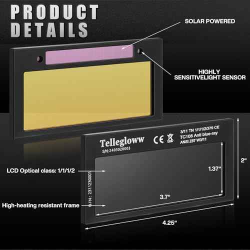 (Shade 11) 3 Set 2" x 4 1/4" Gold Auto Darkening Welding Lens 2x4 1/4, Solar Energy Welding Lens, 2x4 1/4 Replacement for Standard Hoods and Helmets
